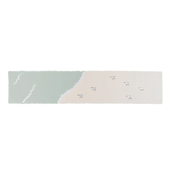 Sandpiper Bird Sprint Table Runner With Blue And White Tableware, Coastal Dining Rooms, Beach House Tables And Seaside Entertaining