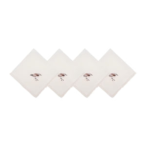 Set Of 4 Cotton Sandpiper Napkins With Embroidered Shorebirds And Fringe, Coastal Dining And Summer Entertaining