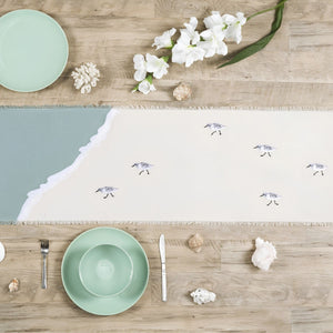 Sandpiper Bird Sprint Table Runner Styled On Coastal Dining Table, Beach House Tables, Coastal Dining And Summer Entertaining