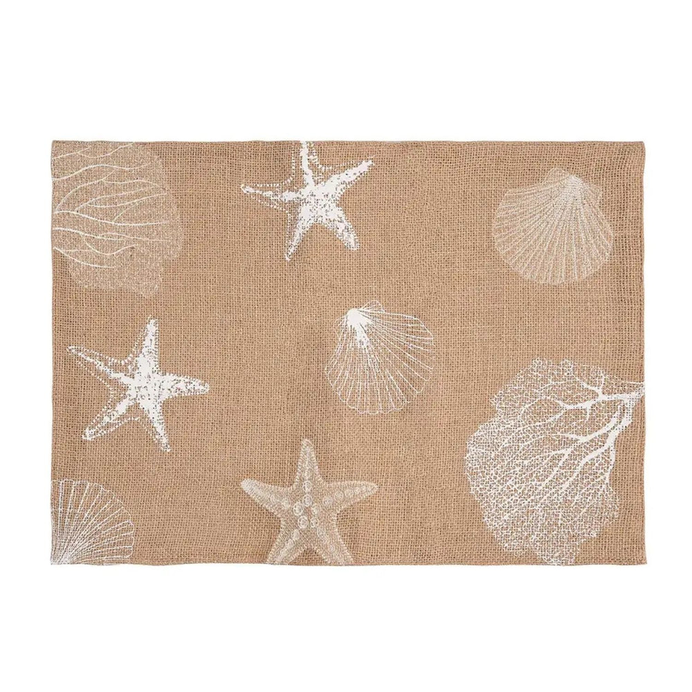 Sandy Coast Placemat With Starfish Shells And Coral Designs, Coastal Table Linens, Coastal Dining Decor