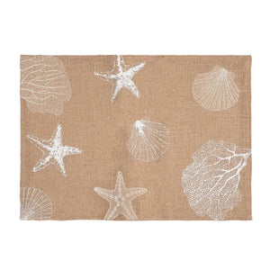 Sandy Coast Placemat With Starfish Shells And Coral Designs, Coastal Table Linens, Coastal Dining Decor