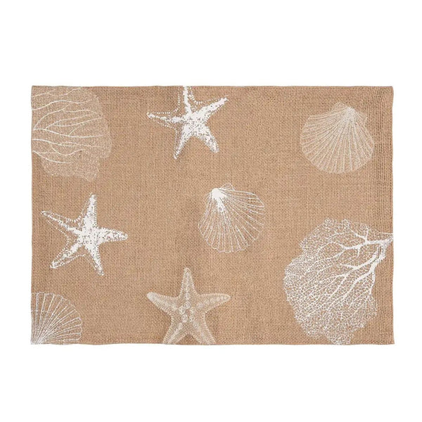 Sandy Coast Placemat With Starfish Shells And Coral Designs, Coastal Table Linens, Coastal Dining Decor