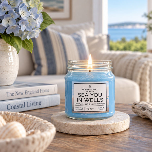 Sea You in Wells Soy Candle, 8 Oz Glass Mason Jar, Coastal Candle, Beach Candle, New England Candle, Coastal Home Decor, Beach Lover Gift