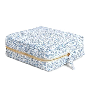 Seaside Large Travel Pouch With Cape Cod Coastal Print, Cotton Canvas Exterior, Gold Zipper, Cosmetic Bag, Travel Pouch