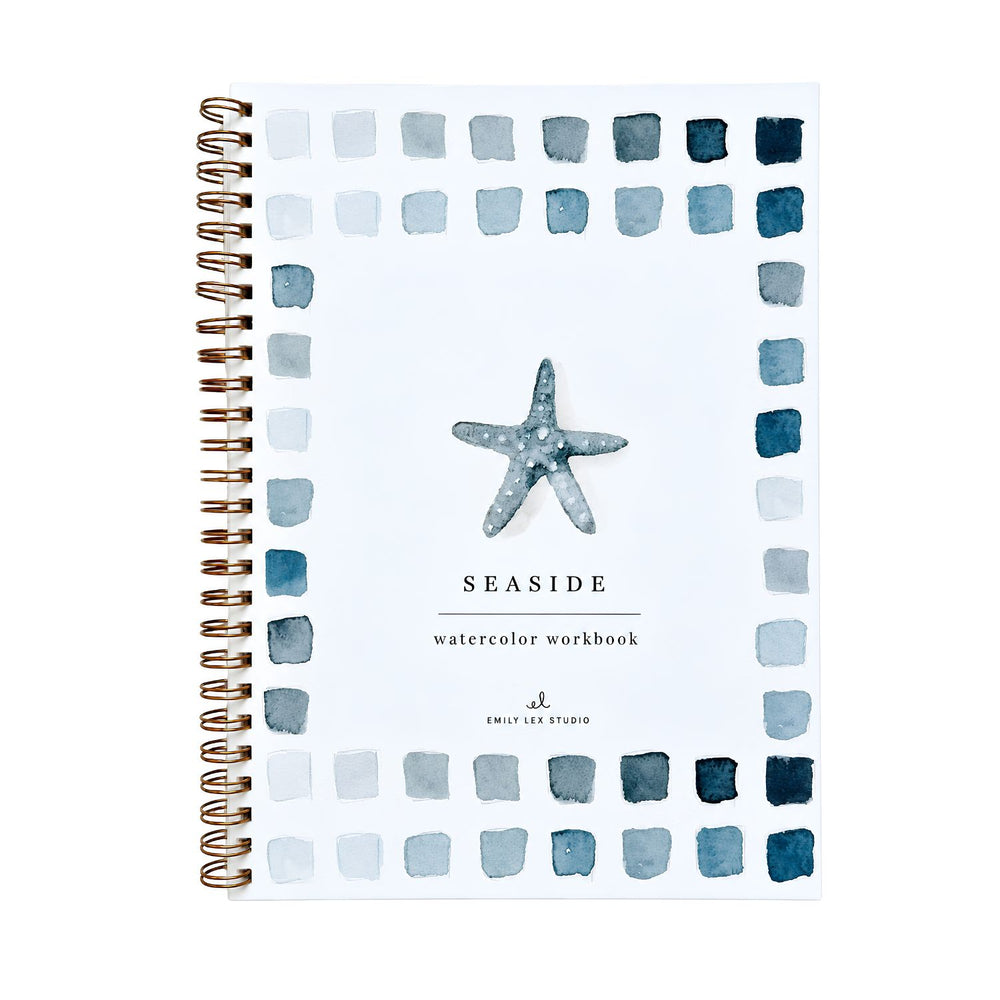 Seaside Watercolor Workbook with Starfish Cover and Blue Watercolor Swatches, Coastal Art