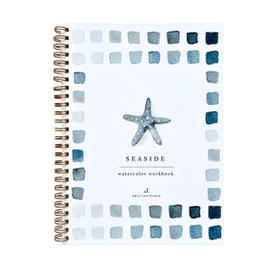 Seaside Watercolor Workbook with Starfish Cover and Blue Watercolor Swatches, Coastal Art