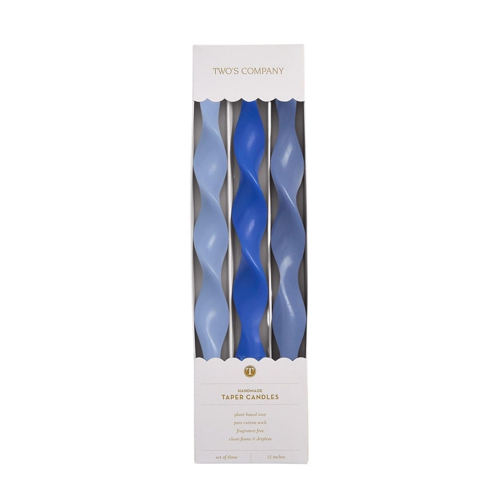 Shades of Blue Twist Taper Candles, Set of 2, 12-Inch Hand-Poured Blue Candles 