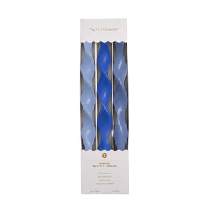 Shades of Blue Twist Taper Candles, Set of 2, 12-Inch Hand-Poured Blue Candles in Gift Box