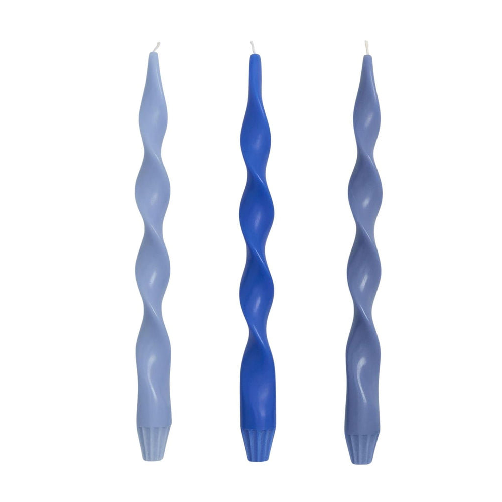Shades of Blue Twist Taper Candles, Set of 2, 12-Inch Hand-Poured Blue Candles 
