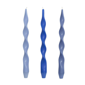 Shades of Blue Twist Taper Candles, Set of 2, 12-Inch Hand-Poured Blue Candles 