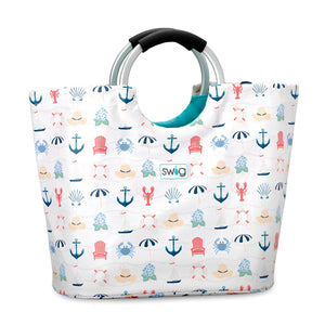 Shoreline Loopi Tote Bag Waterproof Beach Tote With Coastal Nautical Print And Aluminum Loop Handles