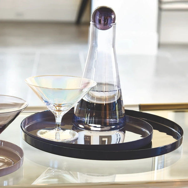 Clear Luster Martini Glass Displayed With Barware, Iridescent Cocktail Glass, Home Bar Drinkware, Entertaining Accessories