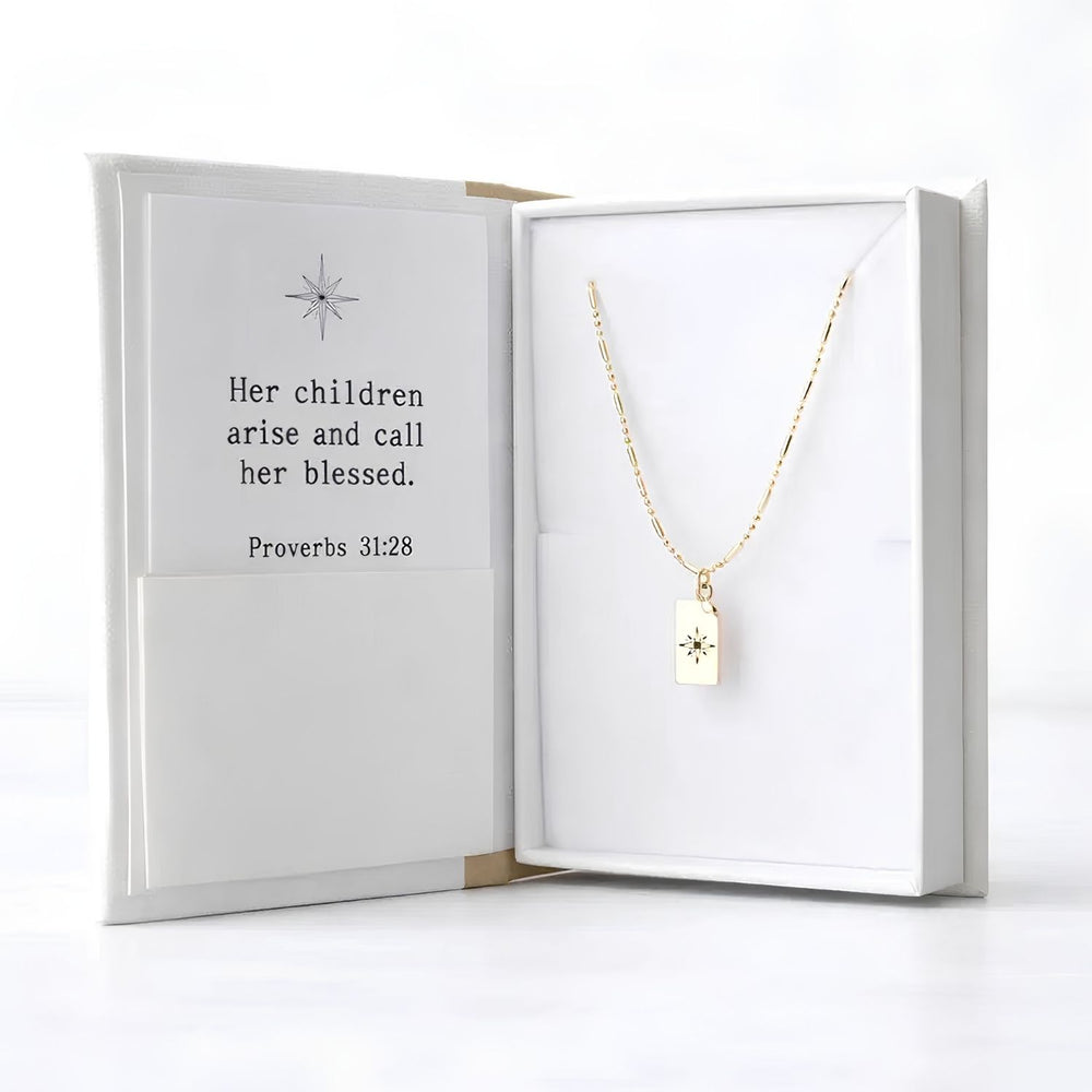 Gold Star Necklace With Tiny Book Page Charm, Dainty Faith Jewelry And Proverbs 31:28 Necklace
