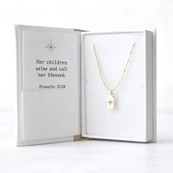 Dainty Gold Star Necklace With Book Page Charm And Detailed Star Pendant, Scripture Jewelry And Meaningful Gift For Women