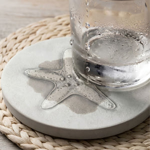 Starfish Absorbent Clay Coaster with Glass, Beach Style Drink Coasters