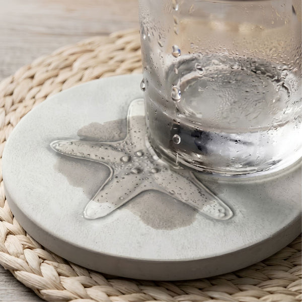Starfish Absorbent Clay Coaster with Glass, Beach Style Drink Coasters