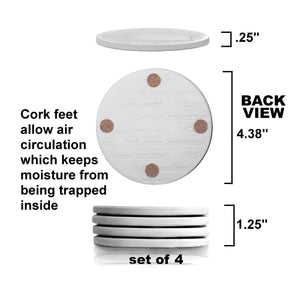 Back View Diagram of Sand Dollar Coaster showing Cork Feet and Dimensions