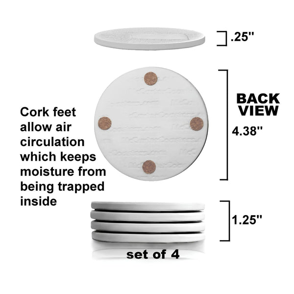 Back View Diagram of Sand Dollar Coaster showing Cork Feet and Dimensions