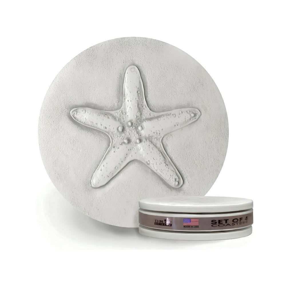 Starfish Clay Drink Coasters Set of 4, Coastal Absorbent Coasters, Beach House Decor