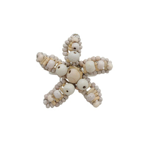 Starfish Napkin Ring Made With Natural Wood Beads And Twisted Metal Wire, Coastal Table Decor, Beach House Tables And Coastal Dining