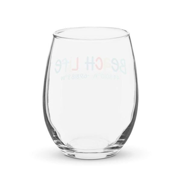 Beach Life Personalized Stemless Wine Glass, Latitude & Longitude Coordinates