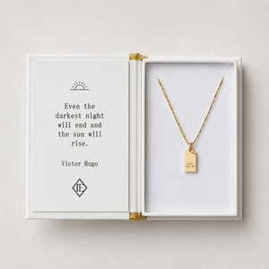 Gold Sun Necklace In Book Inspired Gift Box With Victor Hugo Quote Card, Hope Gift And New Beginnings Necklace