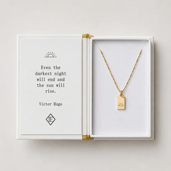 Gold Sun Necklace In Book Inspired Gift Box With Victor Hugo Quote Card, Hope Gift And New Beginnings Necklace