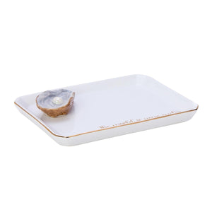 The World Is Your Oyster Desk Tray, White Ceramic Oyster Catchall Dish