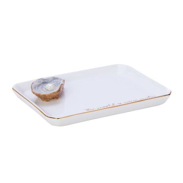 The World Is Your Oyster Desk Tray, White Ceramic Oyster Catchall Dish