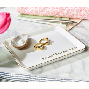 The World Is Your Oyster Desk Tray, White Ceramic Oyster Trinket Tray and Catchall Dish 