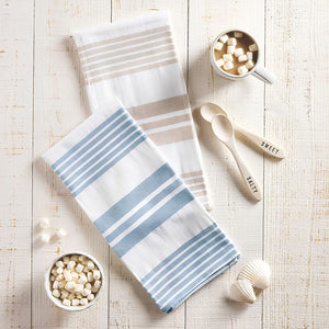 Sky Blue Striped Kitchen Towel And Wooden SALTY Spreader, Cotton Tea Towel Set, Kitchen Accessories, Coastal Home Decor