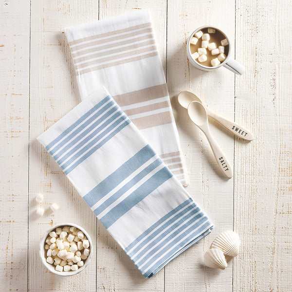 Sky Blue Striped Kitchen Towel And Wooden SALTY Spreader, Cotton Tea Towel Set, Kitchen Accessories, Coastal Home Decor