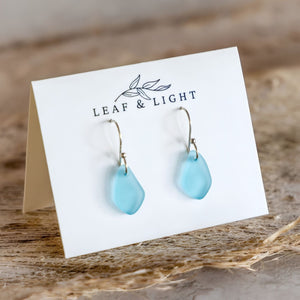 Turquoise Coastal Glass Drop Earrings On Jewelry Card, Coastal Earrings, Beach Style Gift Ideas