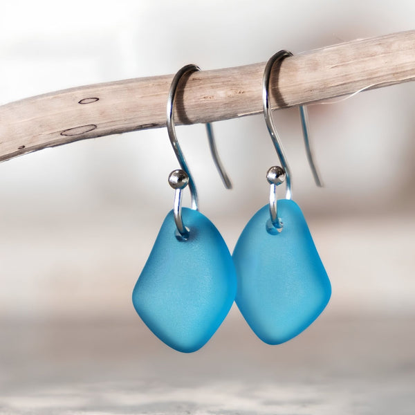 Turquoise Sea Glass Style Drop Earrings With Organic Shapes, Beach Jewelry, Everyday Earrings