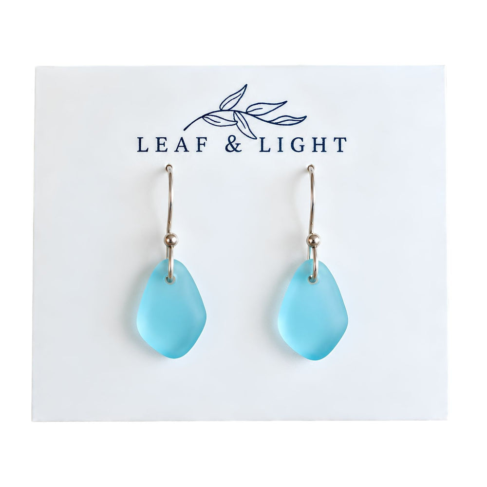 Turquoise Recycled Glass Drop Earrings With Silver-Plated Ear Wires, Beach Style Earrings, Everyday Jewelry