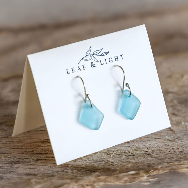 Turquoise Coastal Glass Drop Earrings Worn With Casual Beach Style, Everyday Earrings, Coastal Jewelry