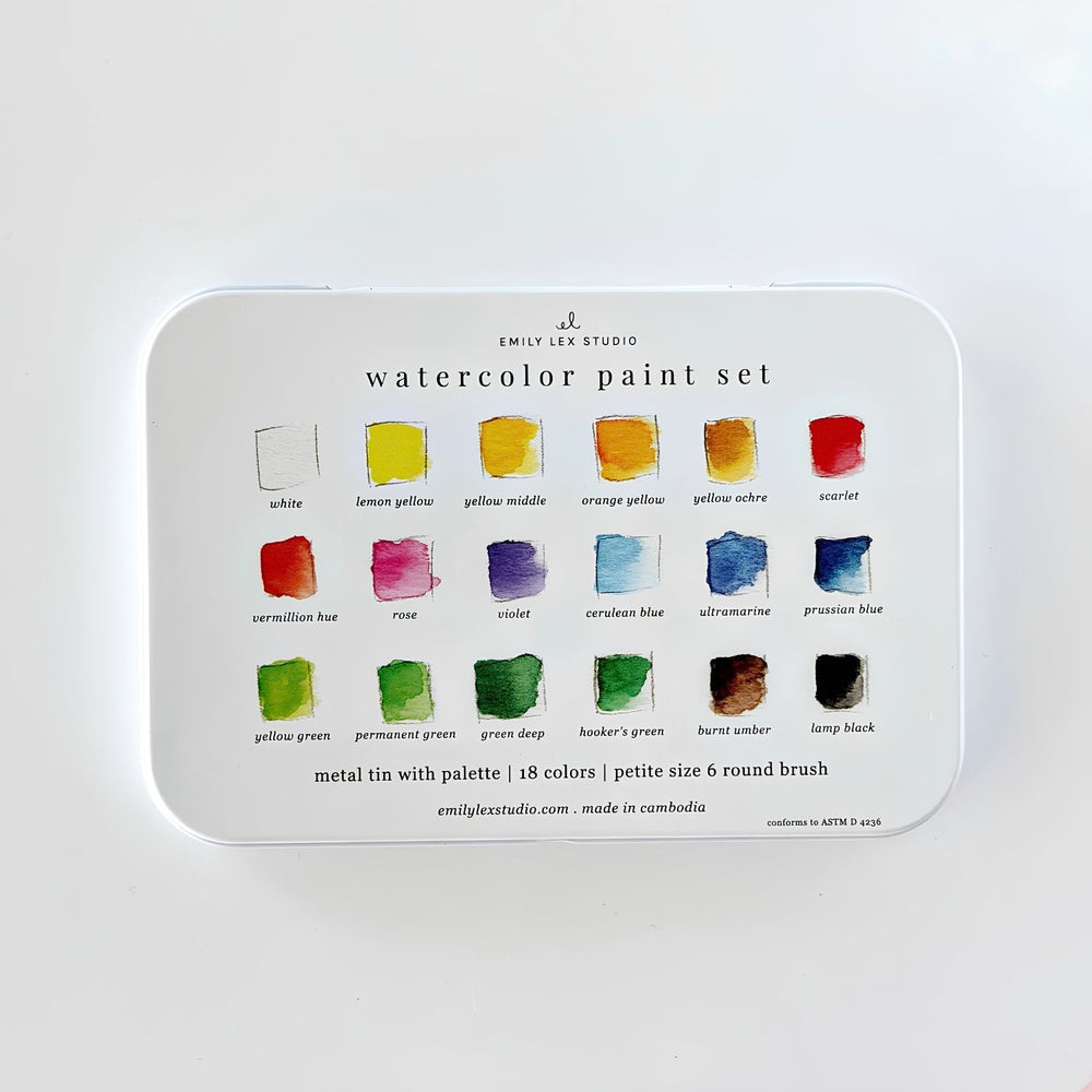 Emily Lex Studio Watercolor Paint Set with 18 Colors in Compact Metal Tin, Watercolor Art Supplies