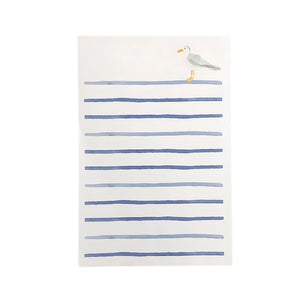 Watercolor Seagull Notepad With Blue Stripes, 4x6 Inch Coastal Stationery, Nautical Desk Pad, Grocery List And Note Pad
