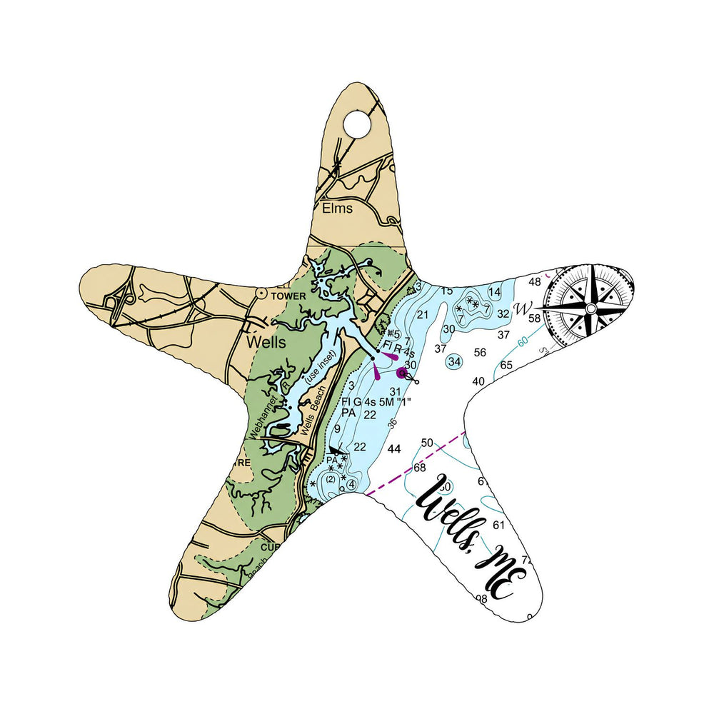 Wells Maine Nautical Chart Starfish Ornament With Coastal Map Design