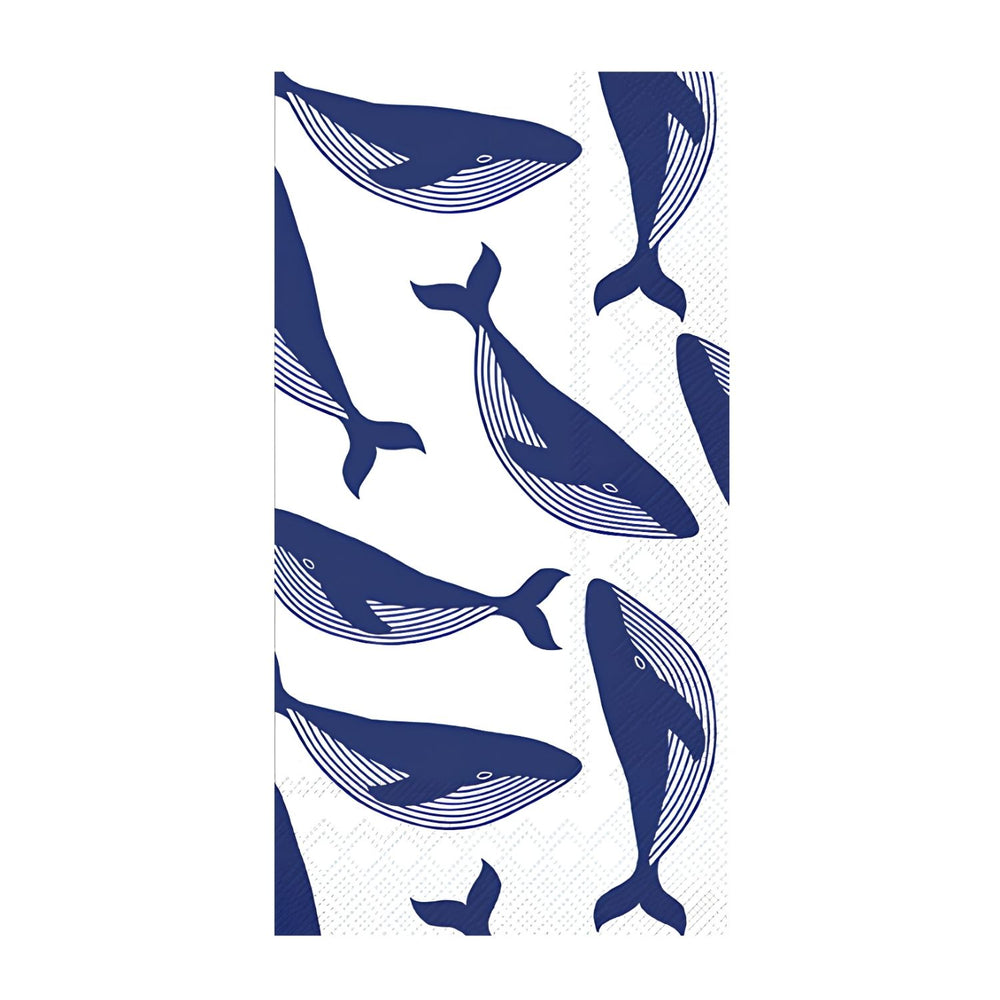 Whales Paper Guest Towels Pack of 16 with Navy Whale Pattern, Soft Printed 3 Ply Guest Napkins for Coastal Bathroom and Nautical Home Decor