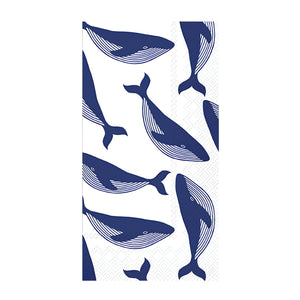 Whales Paper Guest Towels Pack of 16 with Navy Whale Pattern, Soft Printed 3 Ply Guest Napkins for Coastal Bathroom and Nautical Home Decor