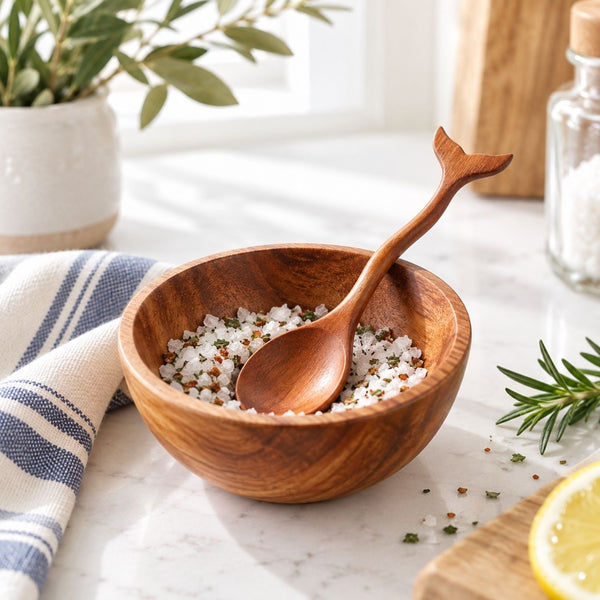 Wooden Whale Tail Serving Spoon With Coastal Design For Dips Appetizers And Small Bites