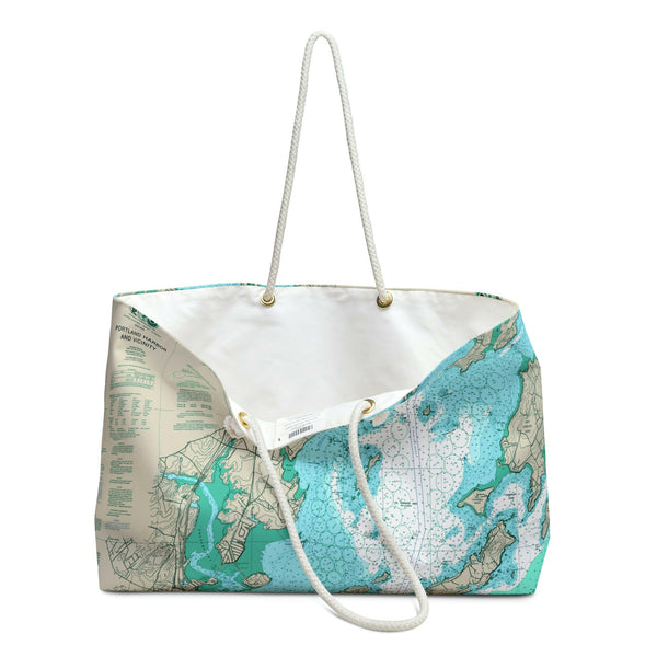 The Portland Tote, Nautical Chart Tote of Portland Harbor Handbags Printify   