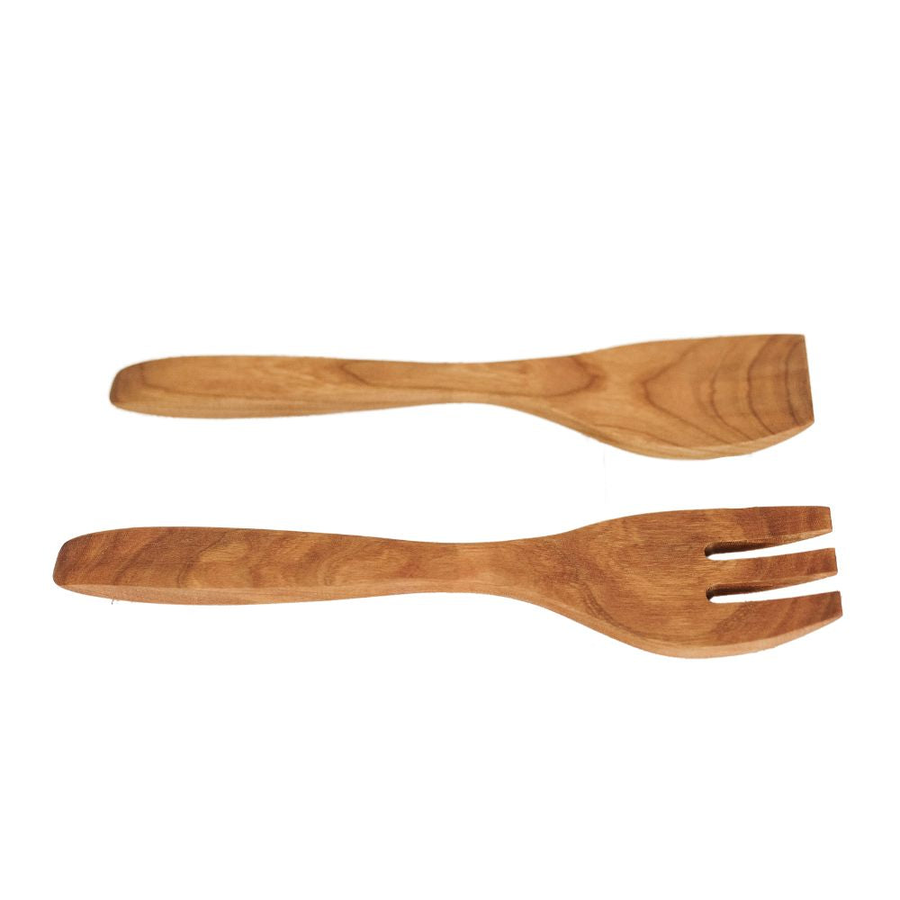 Classic Wooden Salad Servers 9.5 Inch Fork and Paddle Forks New England Trading Co Cherry  