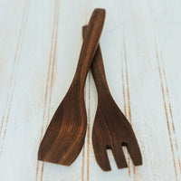 Thumbnail for Classic Wooden Salad Servers 9.5 Inch Fork and Paddle Forks New England Trading Co   