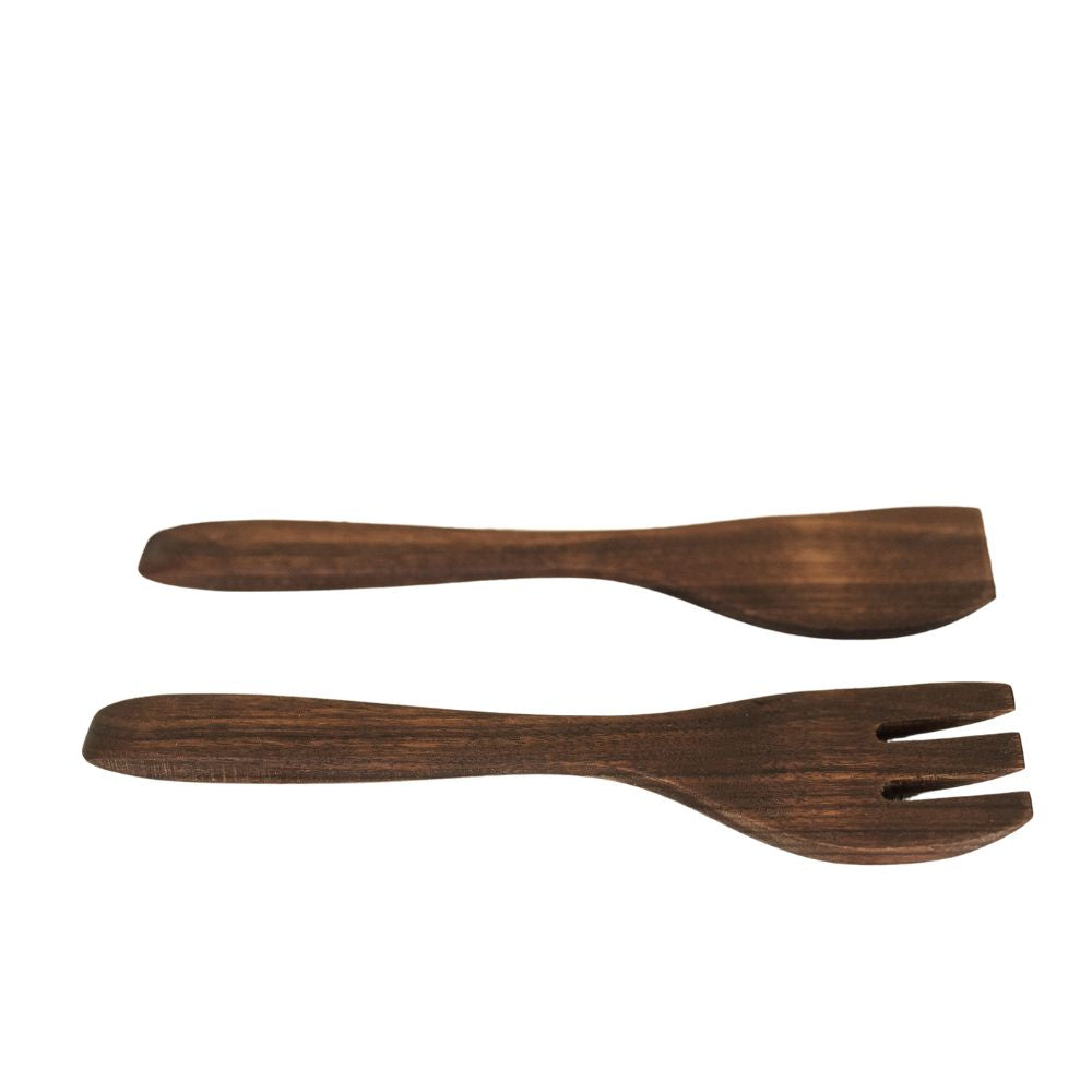 Classic Wooden Salad Servers 9.5 Inch Fork and Paddle Forks New England Trading Co Black Walnut (+$1)  