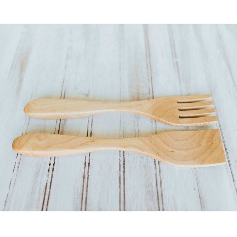Classic Wooden Salad Servers 9.5 Inch Fork and Paddle Forks New England Trading Co Sugar Maple  