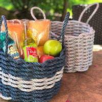 Thumbnail for Wicked Good Lobster Rope Basket Baskets Wicked Good Baskets Navy with Silver Stripe  