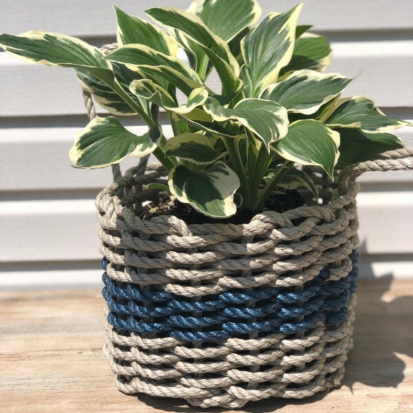 Wicked Good Lobster Rope Basket Baskets Wicked Good Baskets Dark Tan with Navy Stripe  