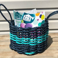 Thumbnail for Wicked Good Lobster Rope Basket Baskets Wicked Good Baskets Navy with Teal Stripe  